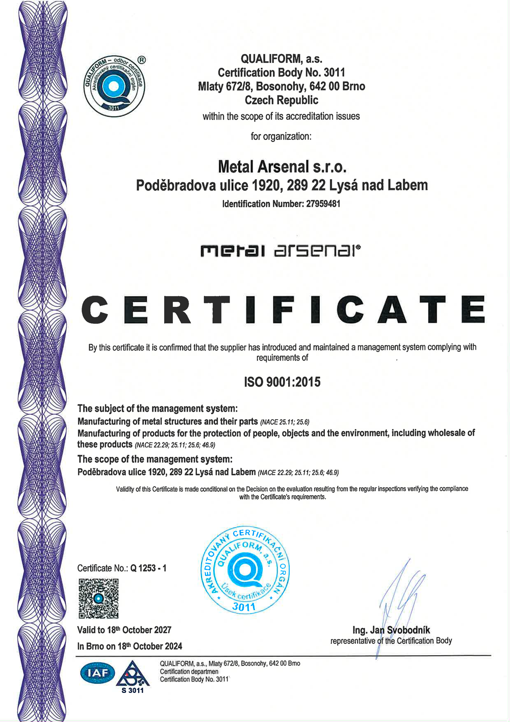 Certificate ISO 9001:2015